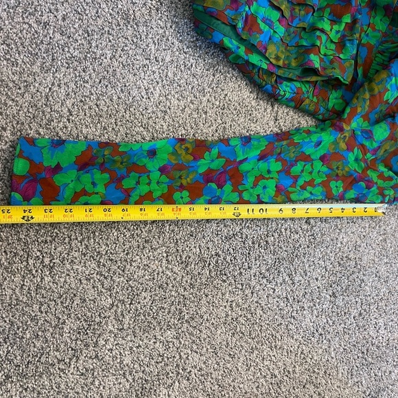 NWT! Zara Green Blue Floral Multicolored Draped Front Top Slit  Mini Dress XL - Picture 9 of 13